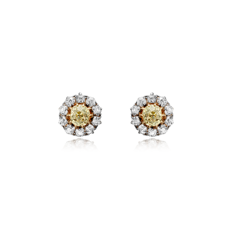 Yellow and White Diamond 18ct Yellow Gold Cluster Earrings
