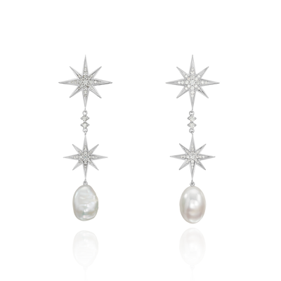 Sienna 18ct White Gold Diamond and Pearl Drop Earrings