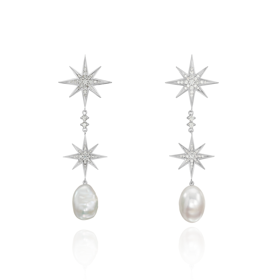 Sienna 18ct White Gold Diamond and Pearl Drop Earrings