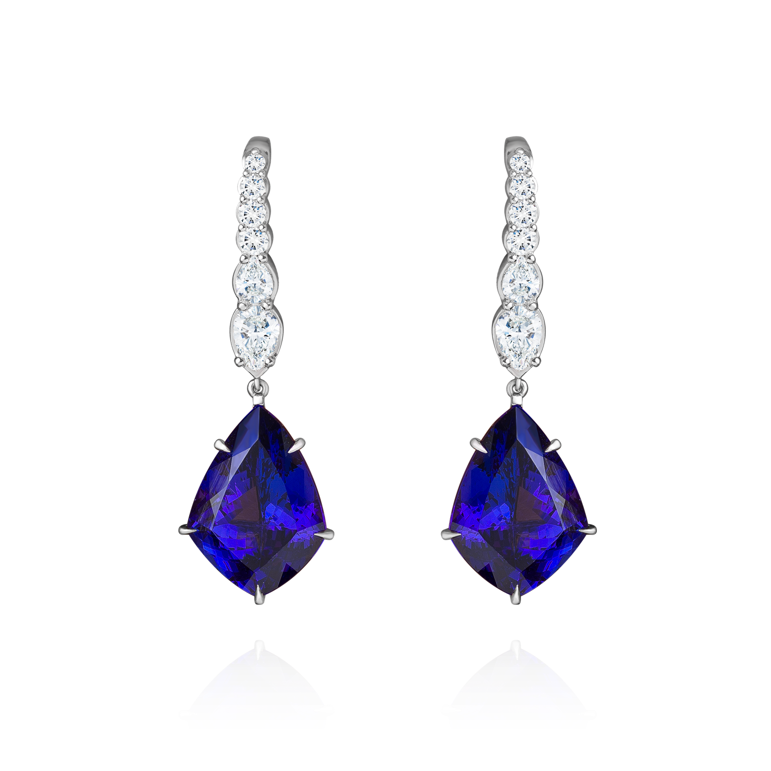 Kite Shape Tanzanite and Diamond Drop Earrings