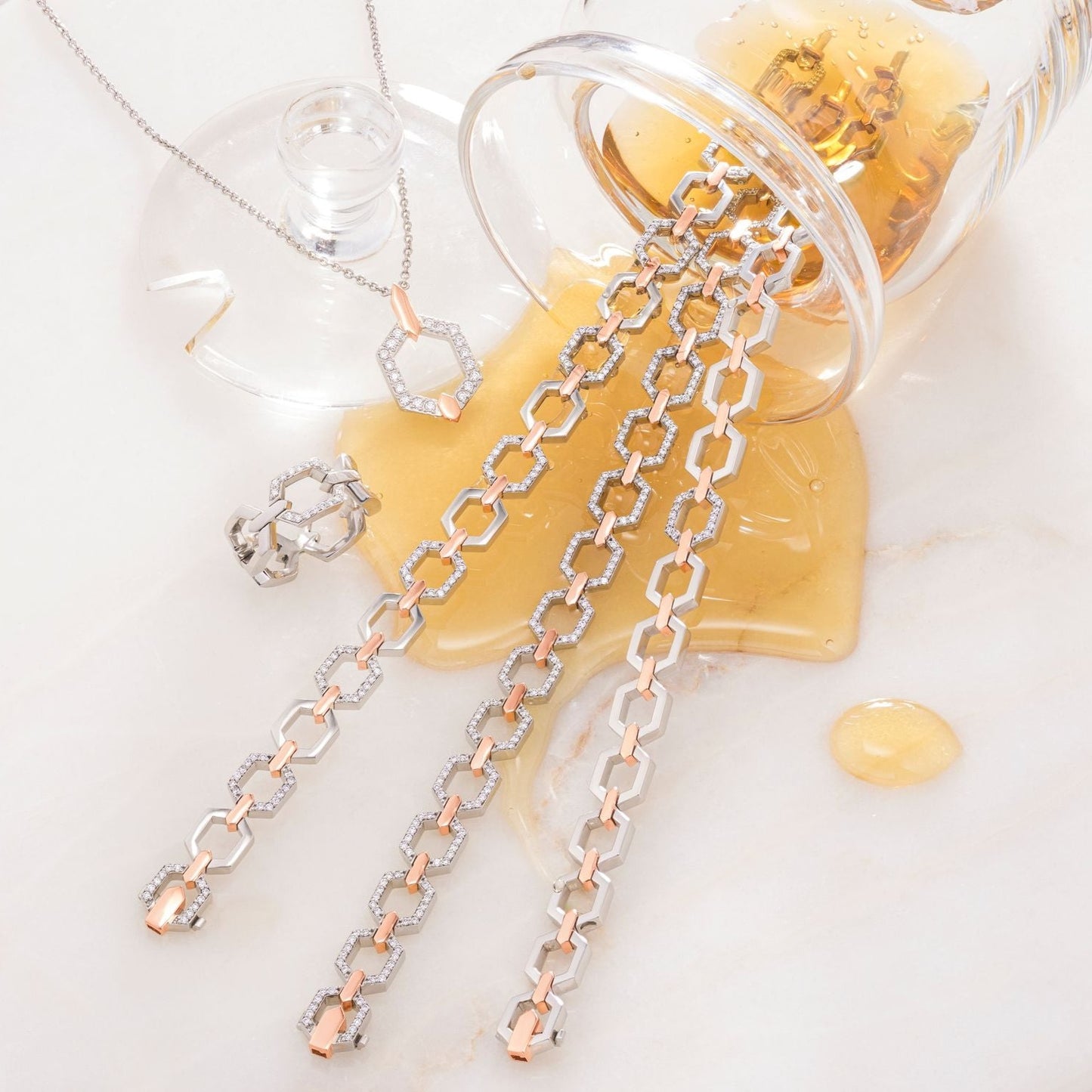 Nectar Platinum and Rose Gold Bracelet With Diamond Set Link