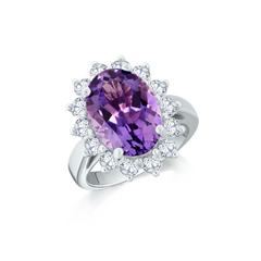 Oval Amethyst and Diamond Cluster Ring