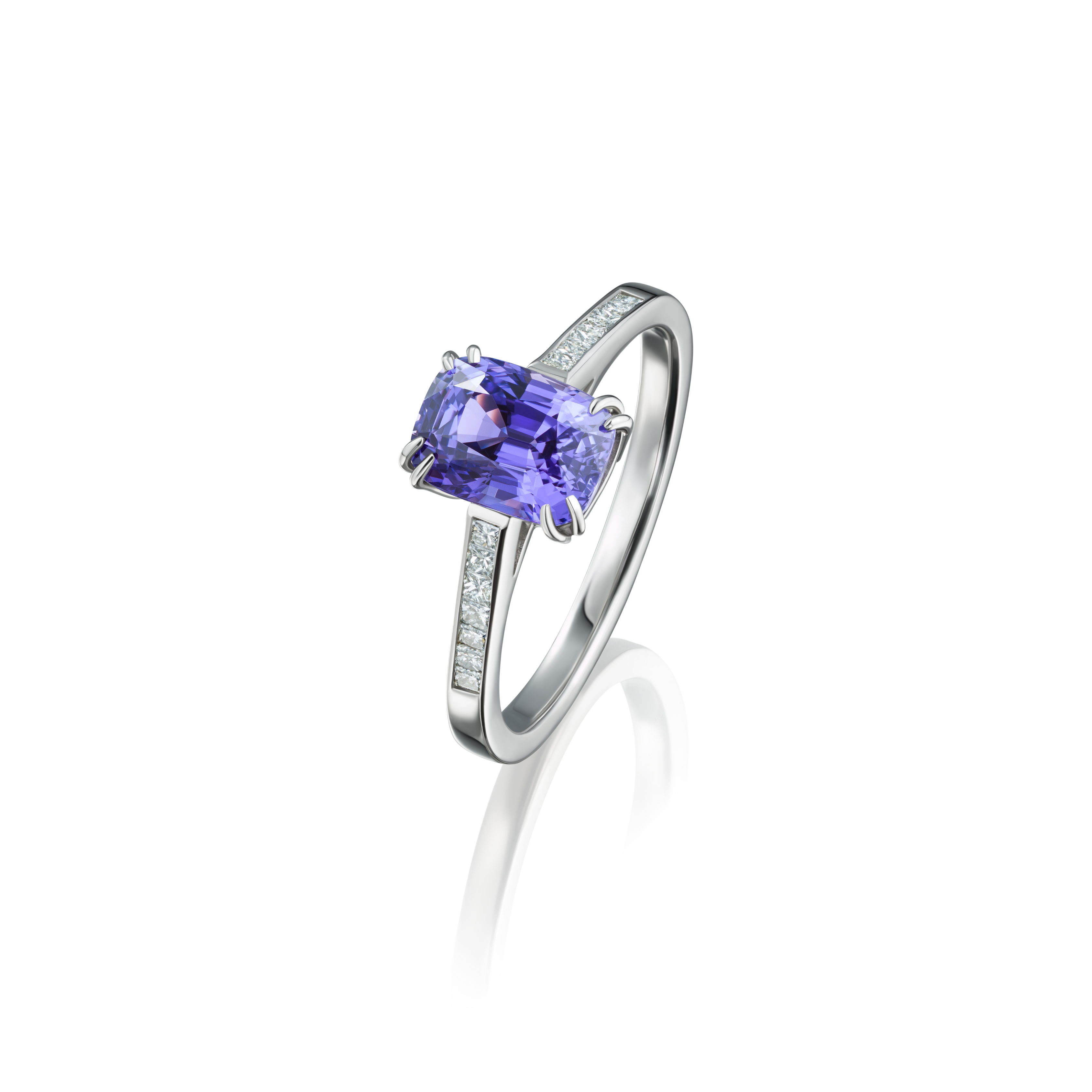 Natural Colour Change Sapphire Ring With Diamond Set Shoulders