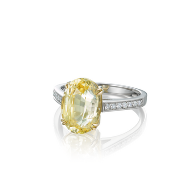 Natural Oval Yellow Sapphire and Diamond Ring