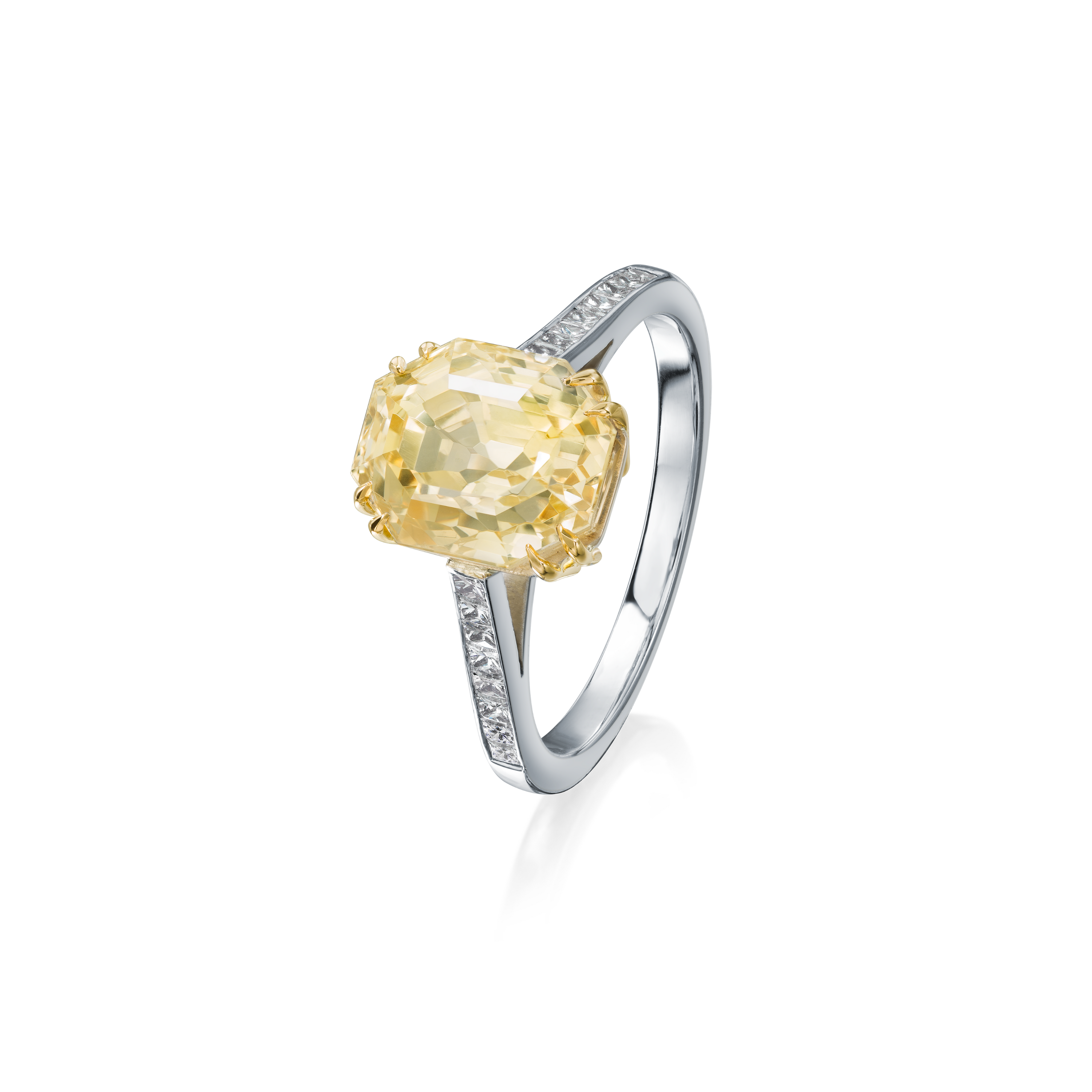 Octagonal Yellow Sapphire and Diamond Ring