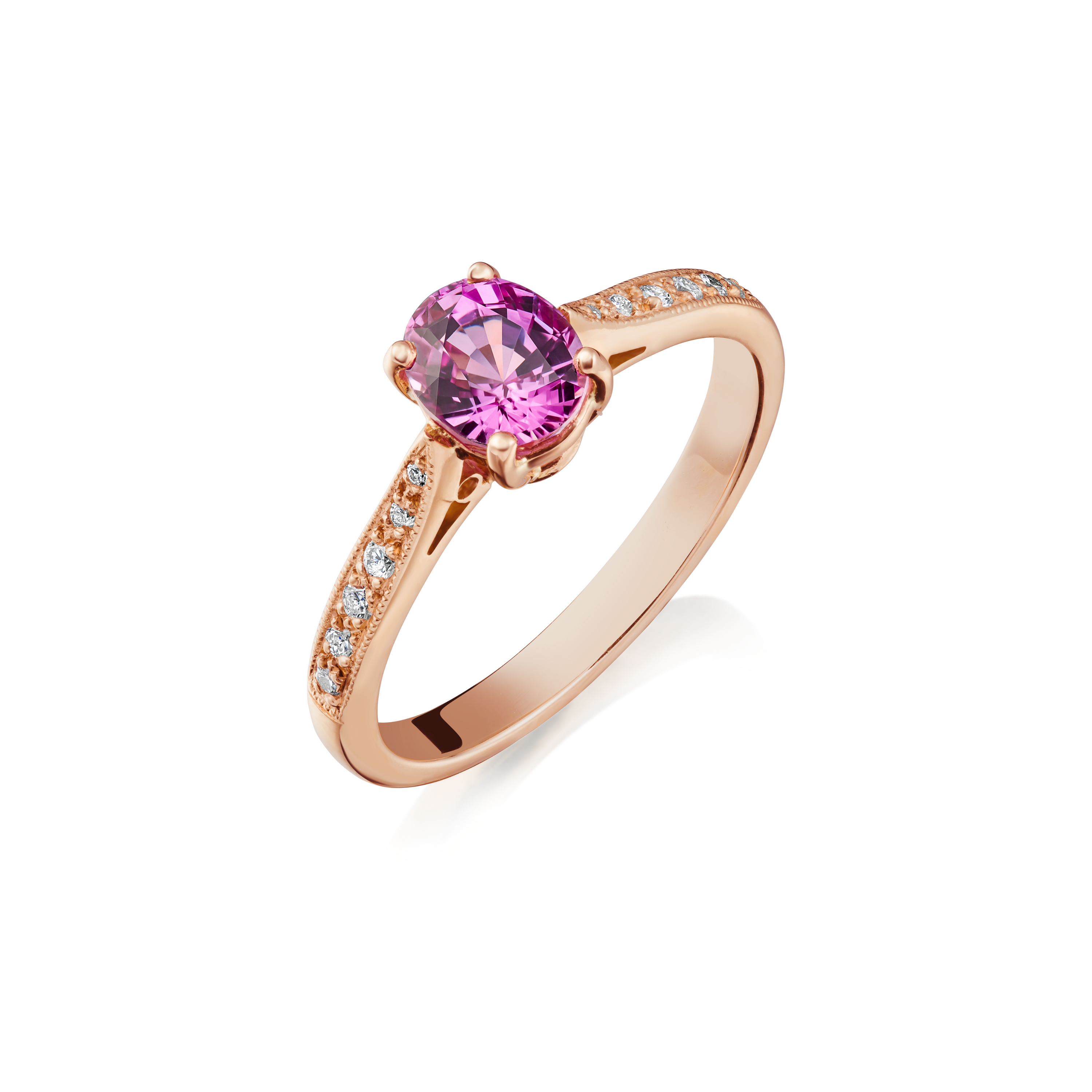 Natural Pink Colour Change Sapphire and Diamond Ring