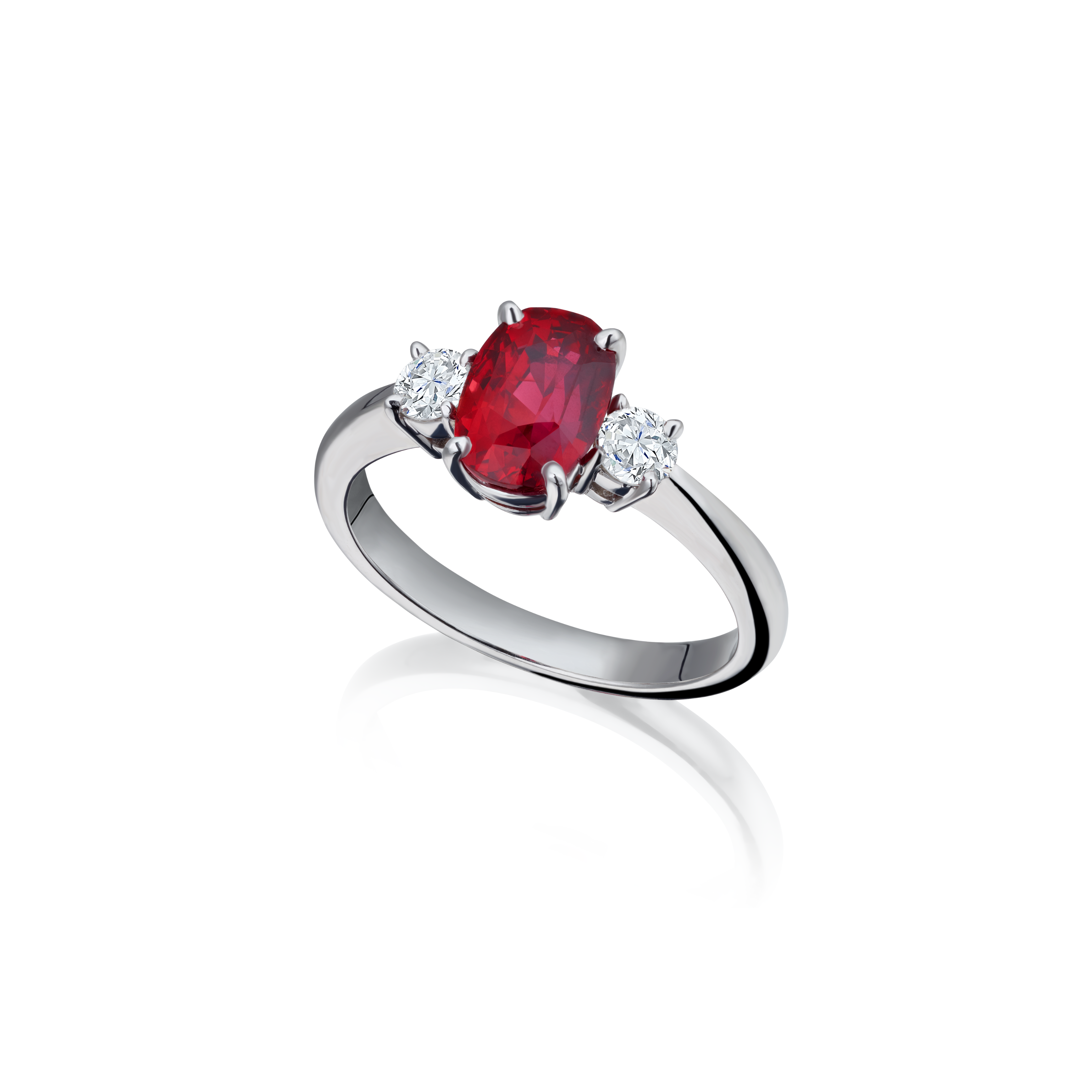 Natural Ruby and Diamond Three Stone Ring