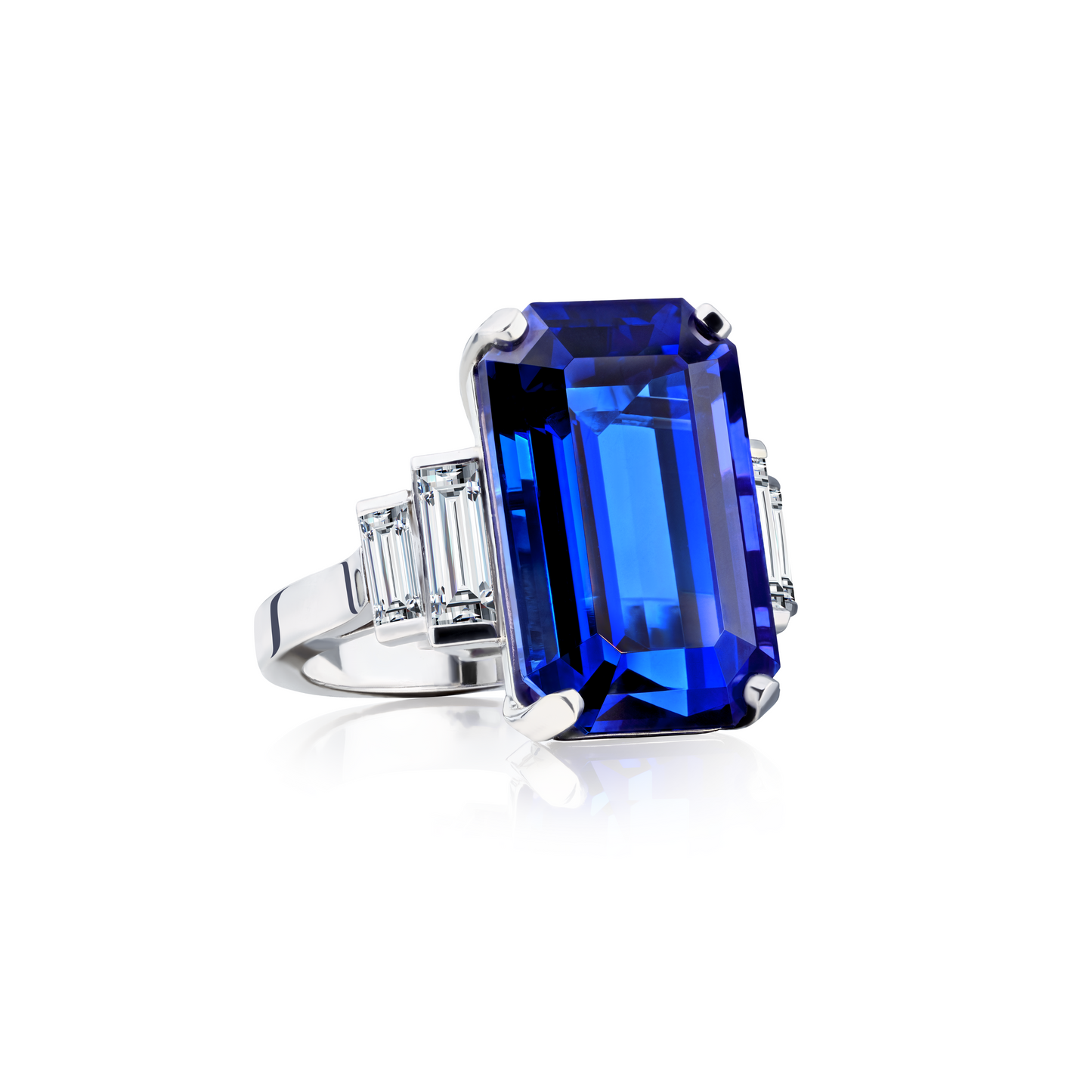 Tanzanite and Stepped Diamond Ring