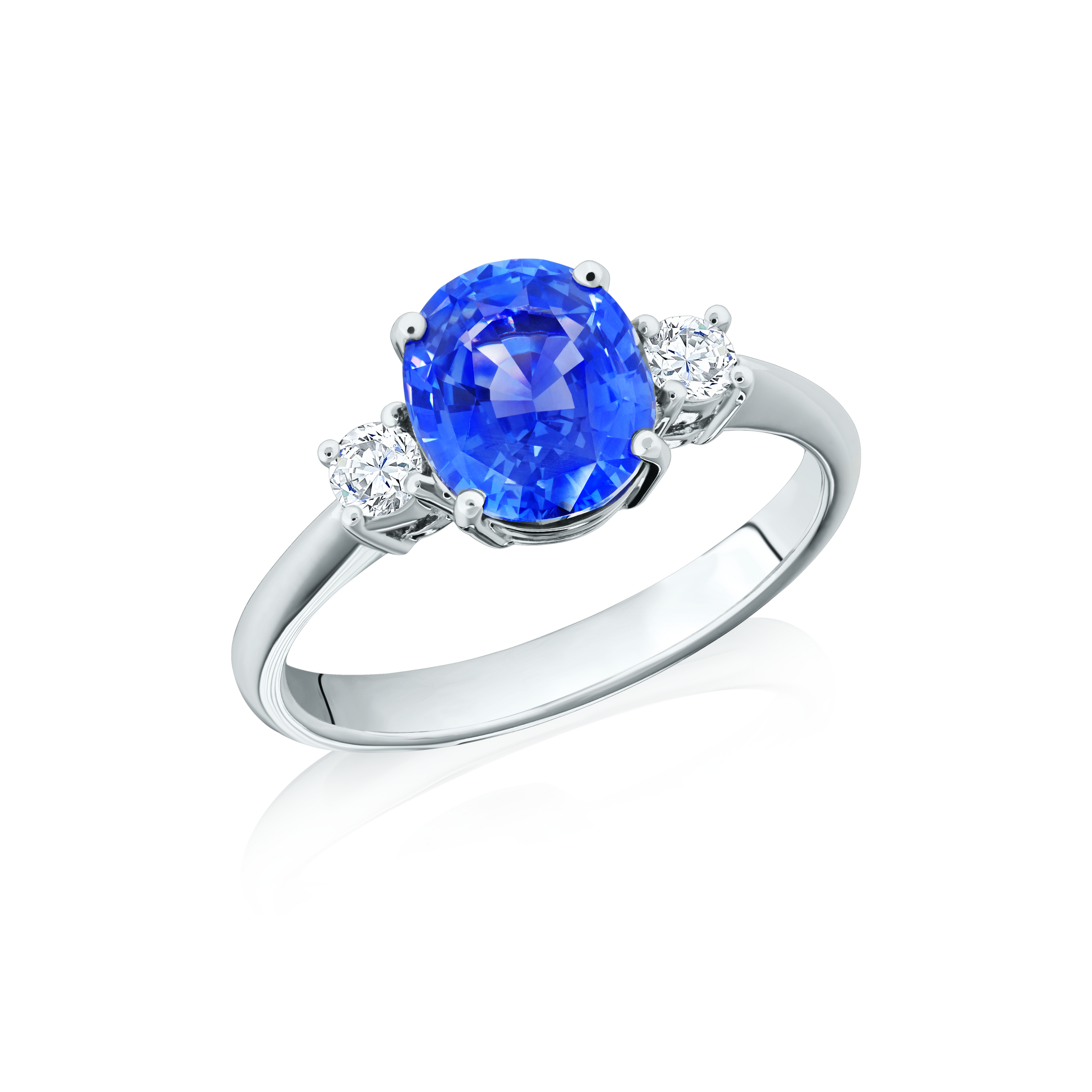Natural Blue Sapphire and Diamond Three Stone Ring