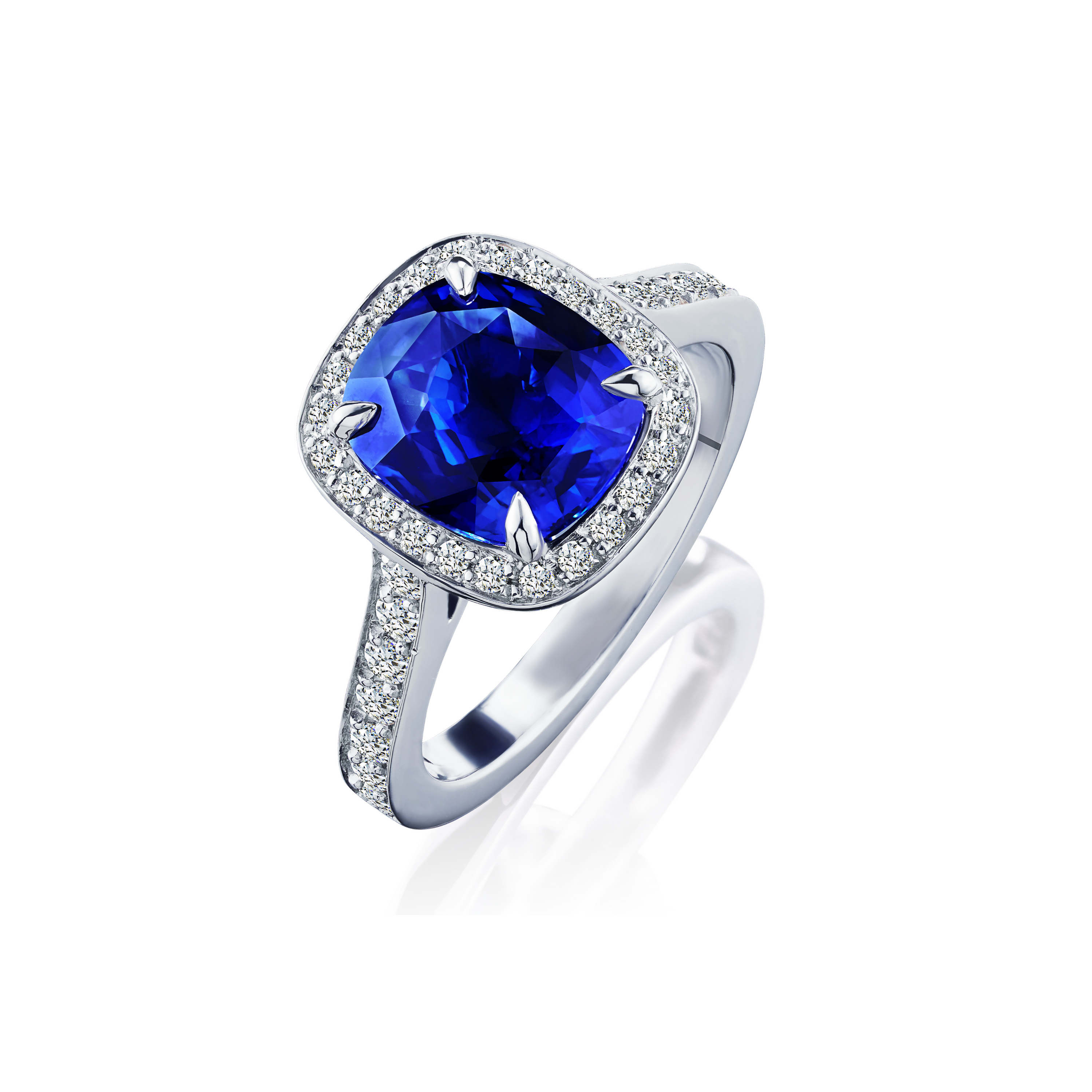 Cushion Shape Sapphire and Diamond Cluster Ring