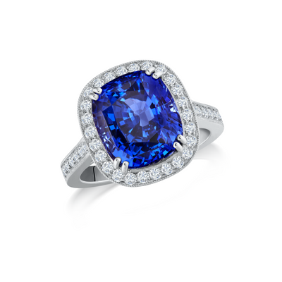 Natural Blue Sapphire and Diamond Cluster Ring