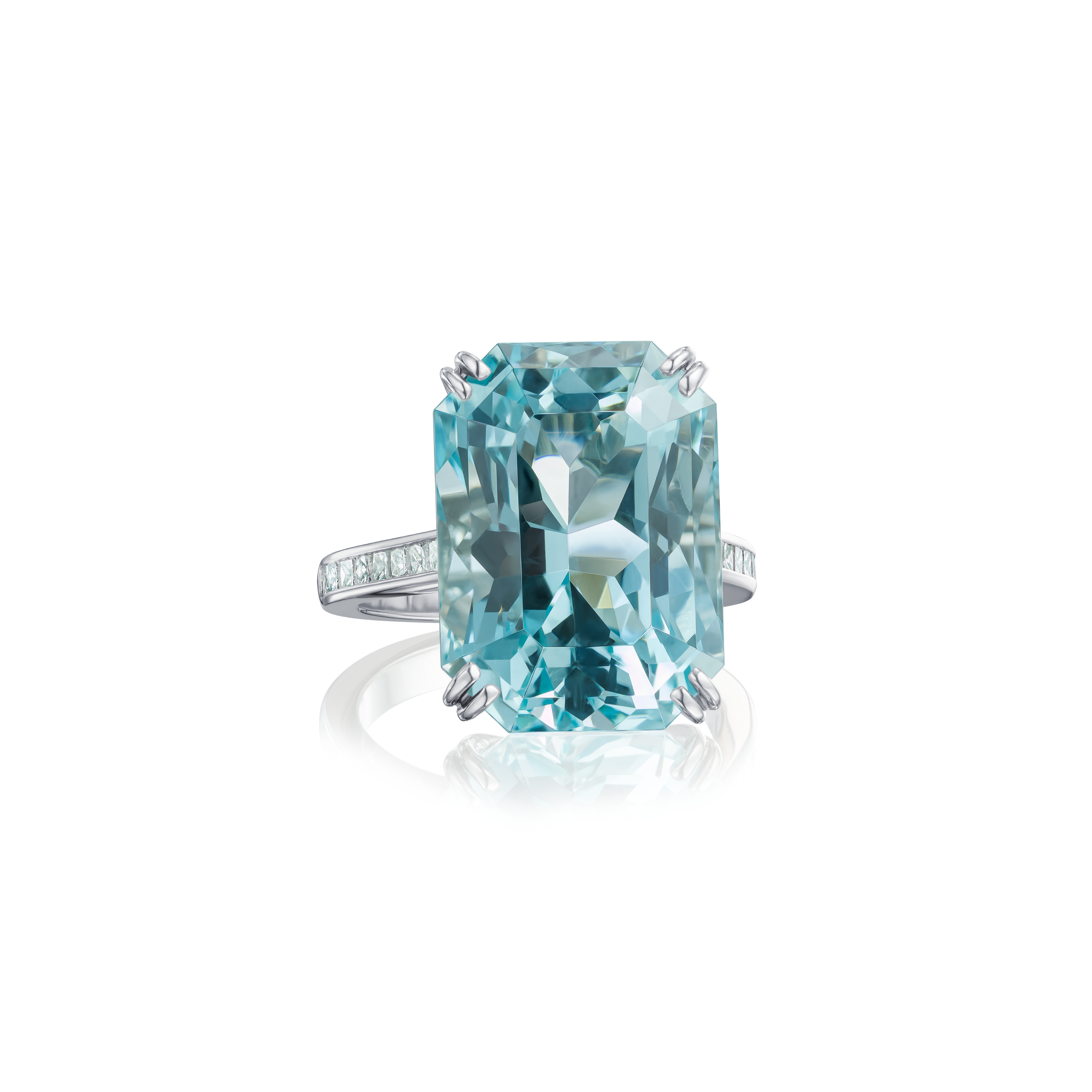 Octagonal Cut Aquamarine and Diamond Ring