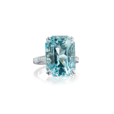 Octagonal Cut Aquamarine and Diamond Ring