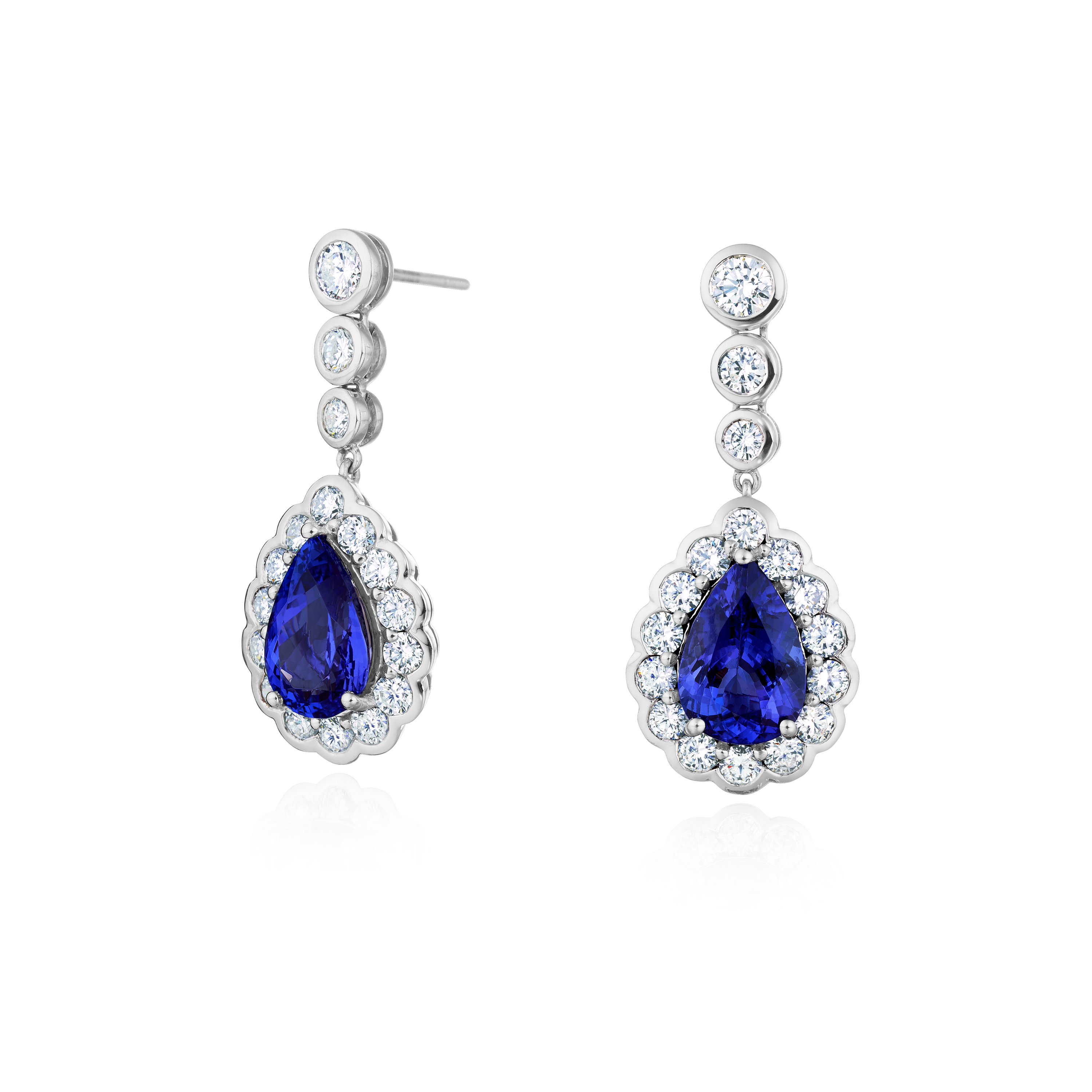 Tanzanite and Diamond Cluster Drop Earrings