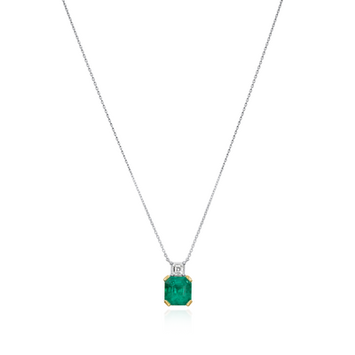 2.21cts Emerald and Diamond Two Stone Pendant