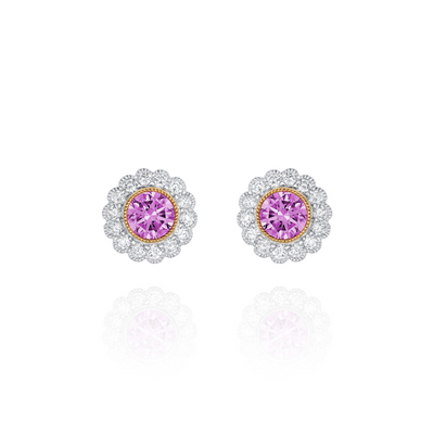 Pink Sapphire and Diamond Cluster Earrings