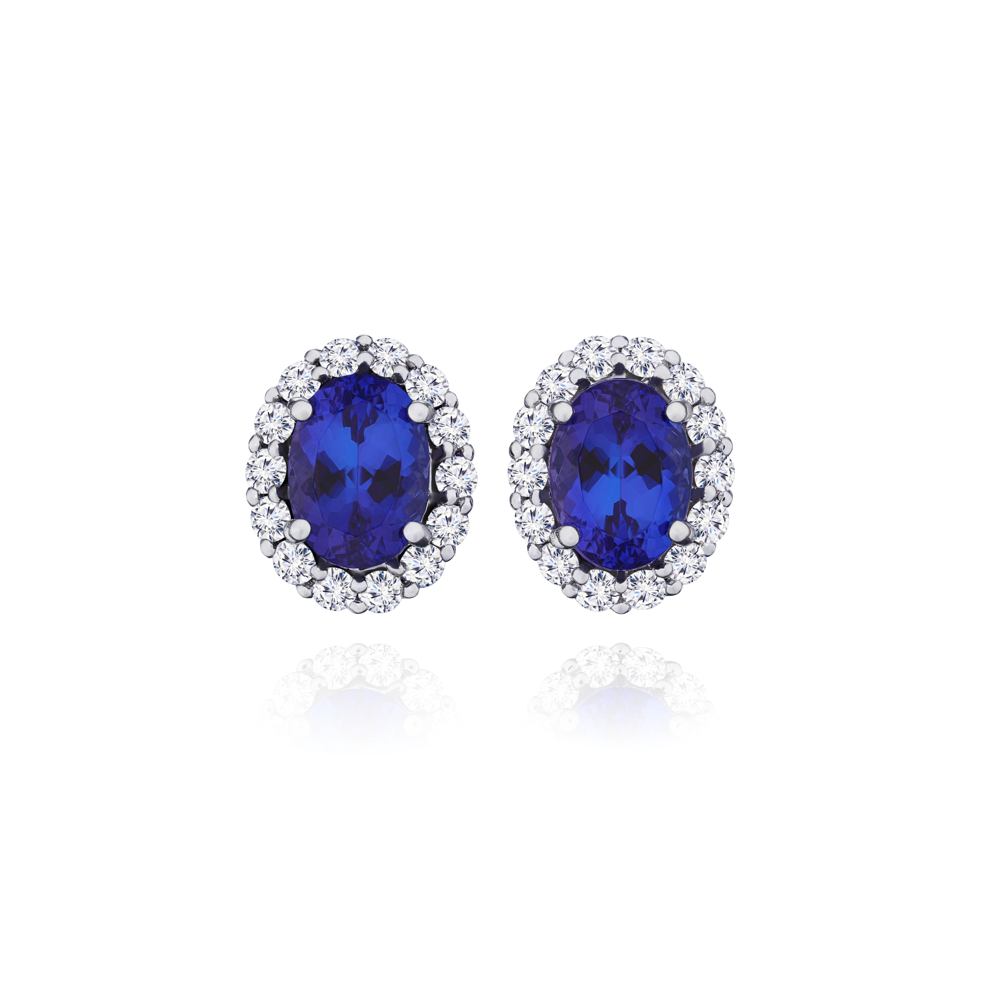 Tanzanite and Diamond Cluster Oval Earrings
