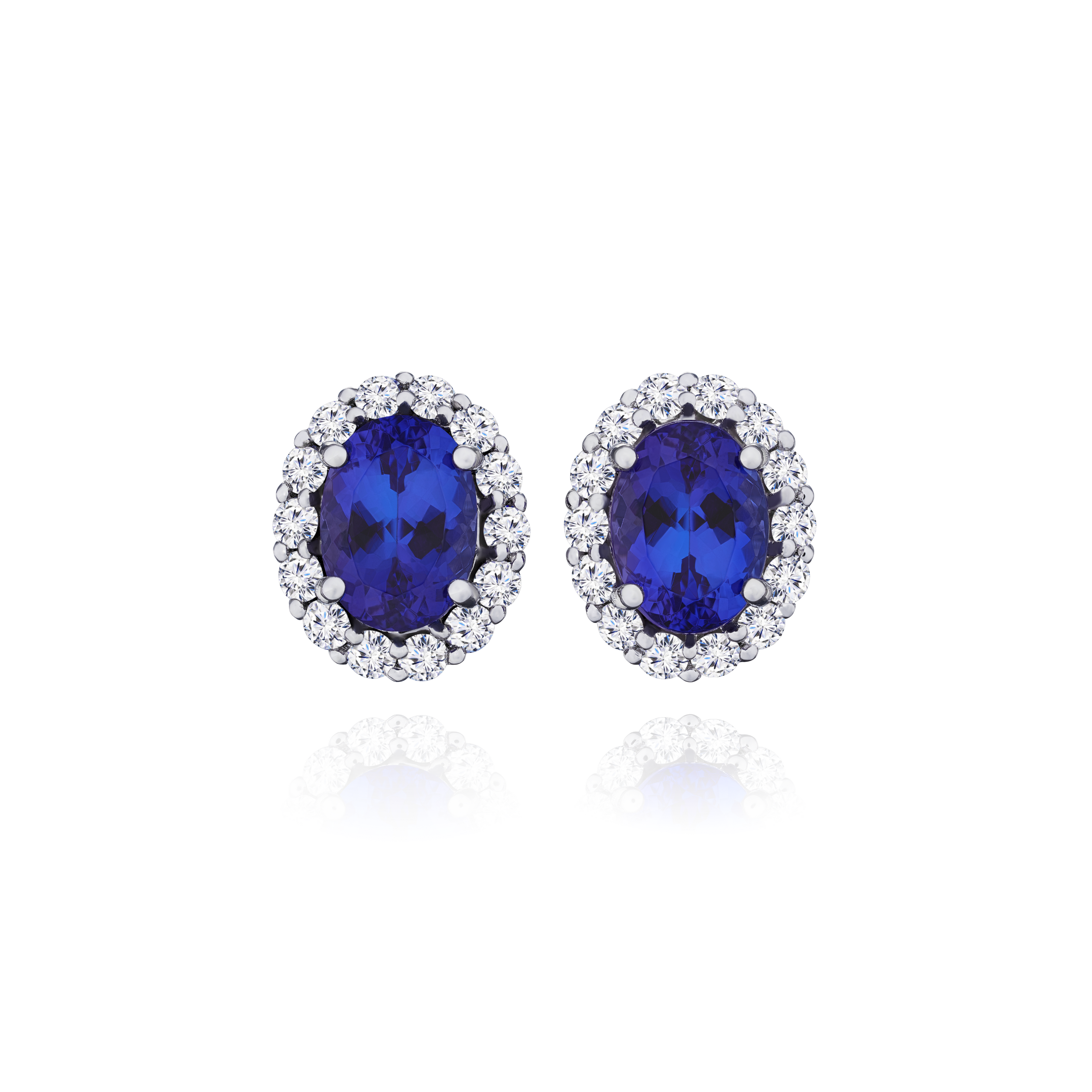 Tanzanite and Diamond Cluster Oval Earrings