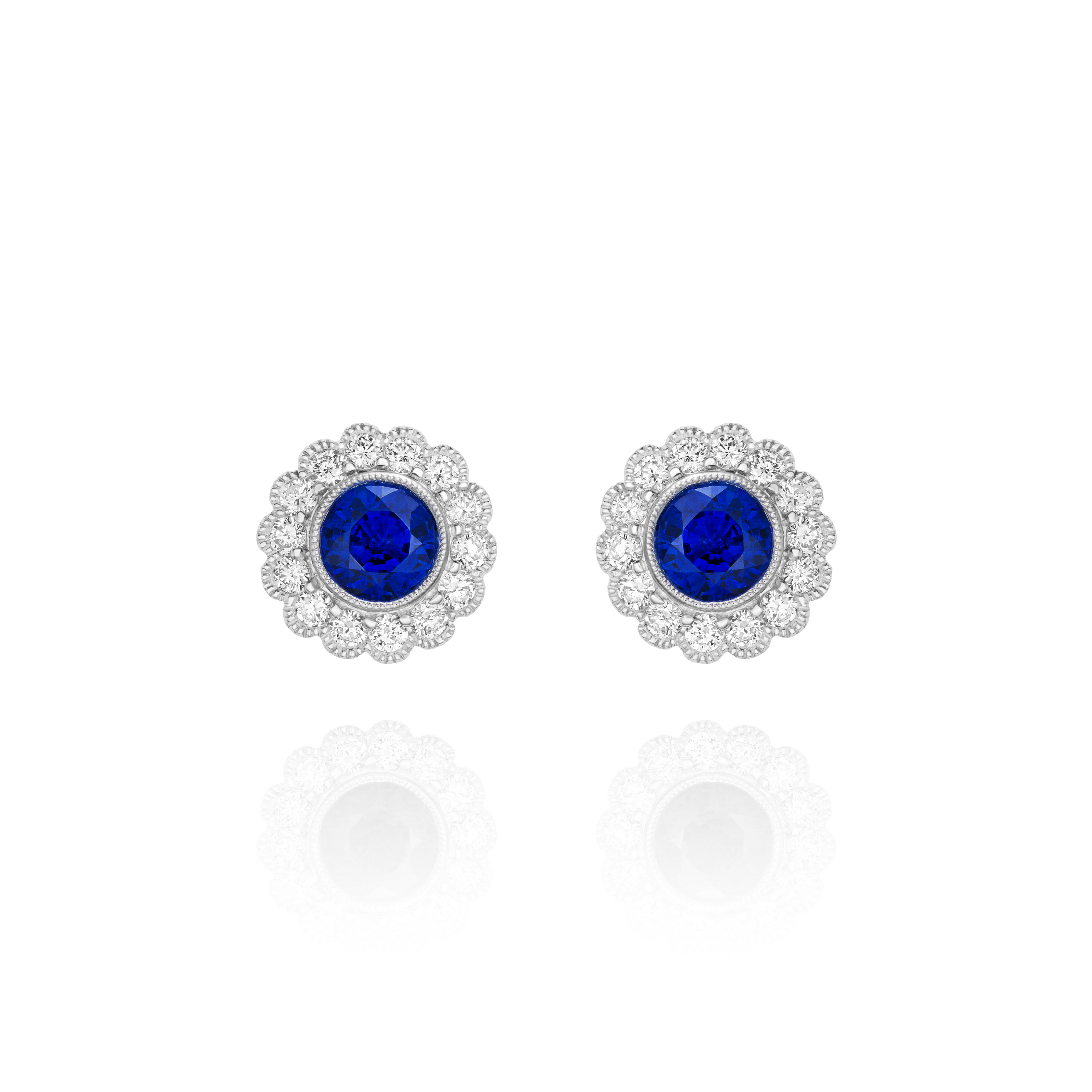Round Sapphire and Diamond Cluster Earrings