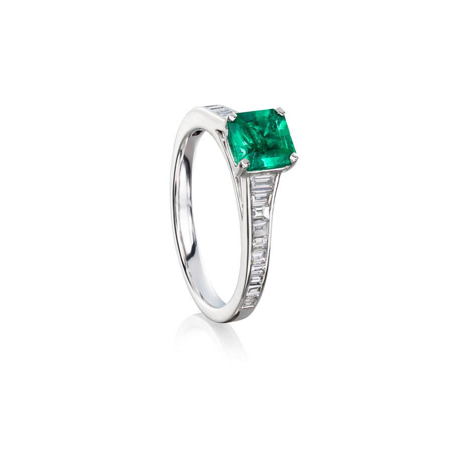 Octagonal Emerald and Diamond Ring