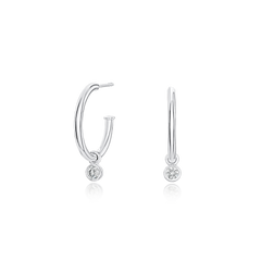 18ct White Gold Hoop Earrings with Diamond Drops