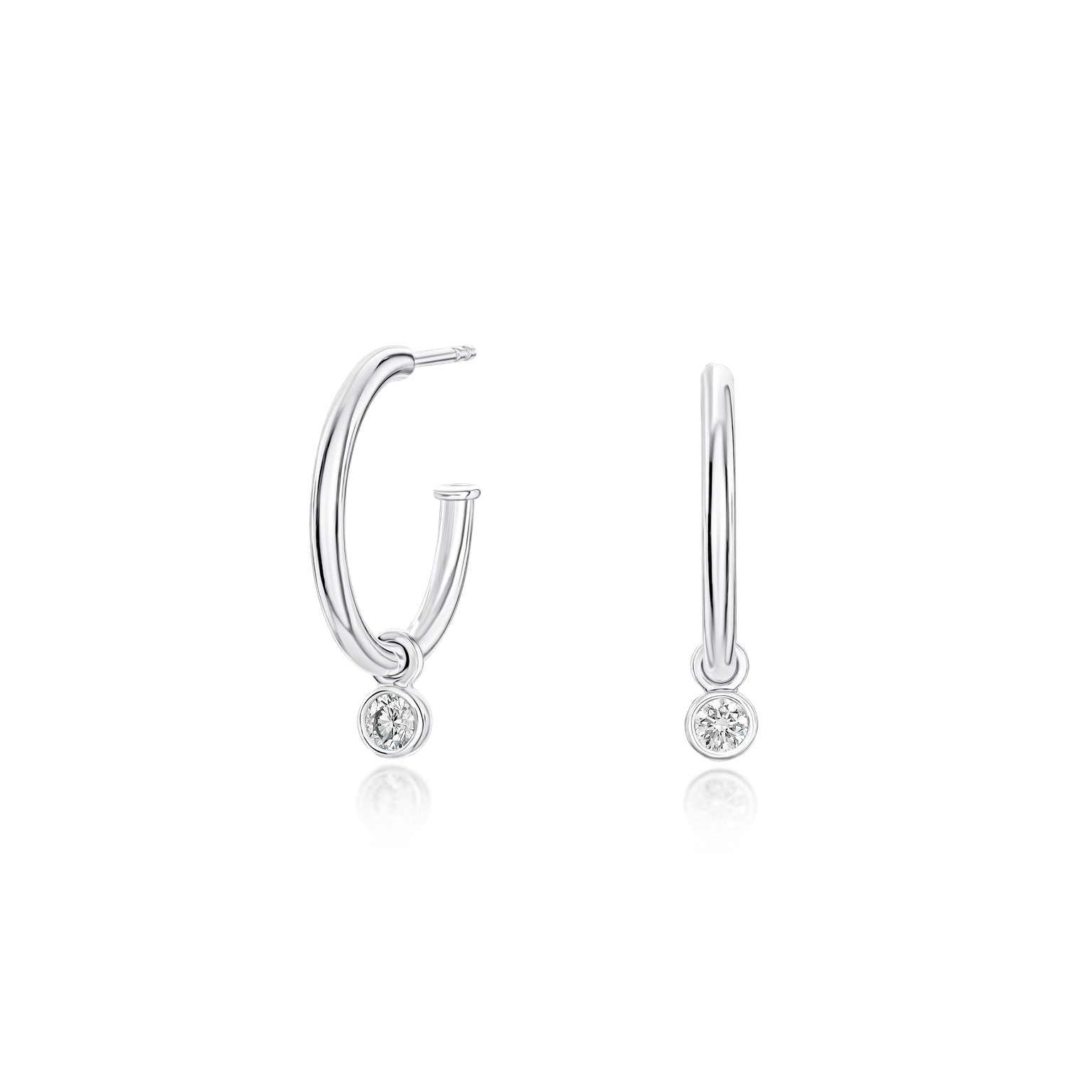 18ct White Gold Hoop Earrings with Diamond Drops