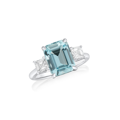 3.80cts Aquamarine and Diamond Three Stone Ring