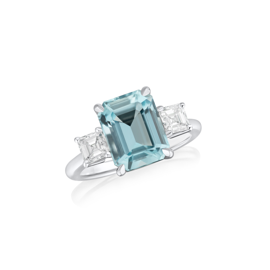 3.80cts Aquamarine and Diamond Three Stone Ring