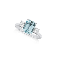 2.26cts Aquamarine and Diamond Three Stone Ring