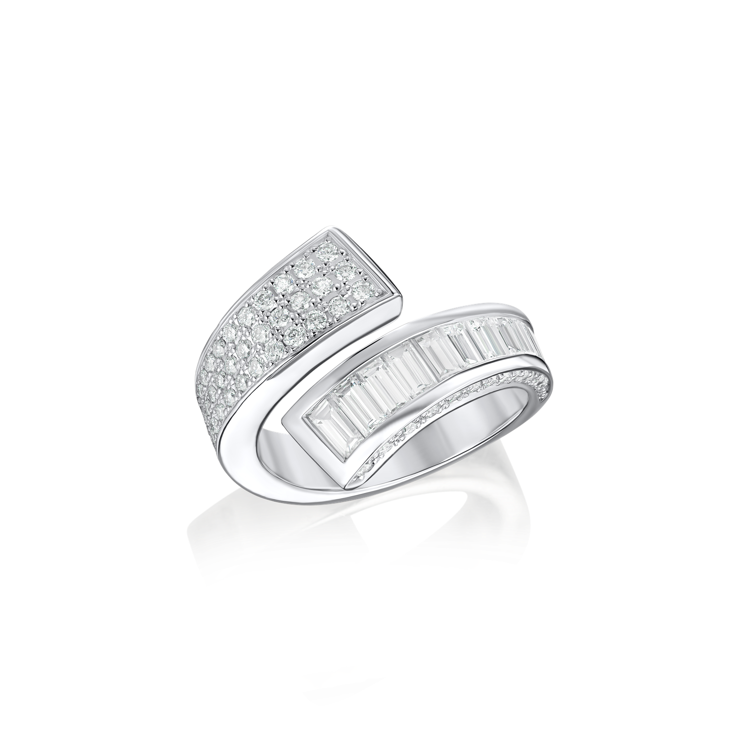 Infinity Collection Baguette and Round Brilliant Cut Diamond Set Crossover Ring