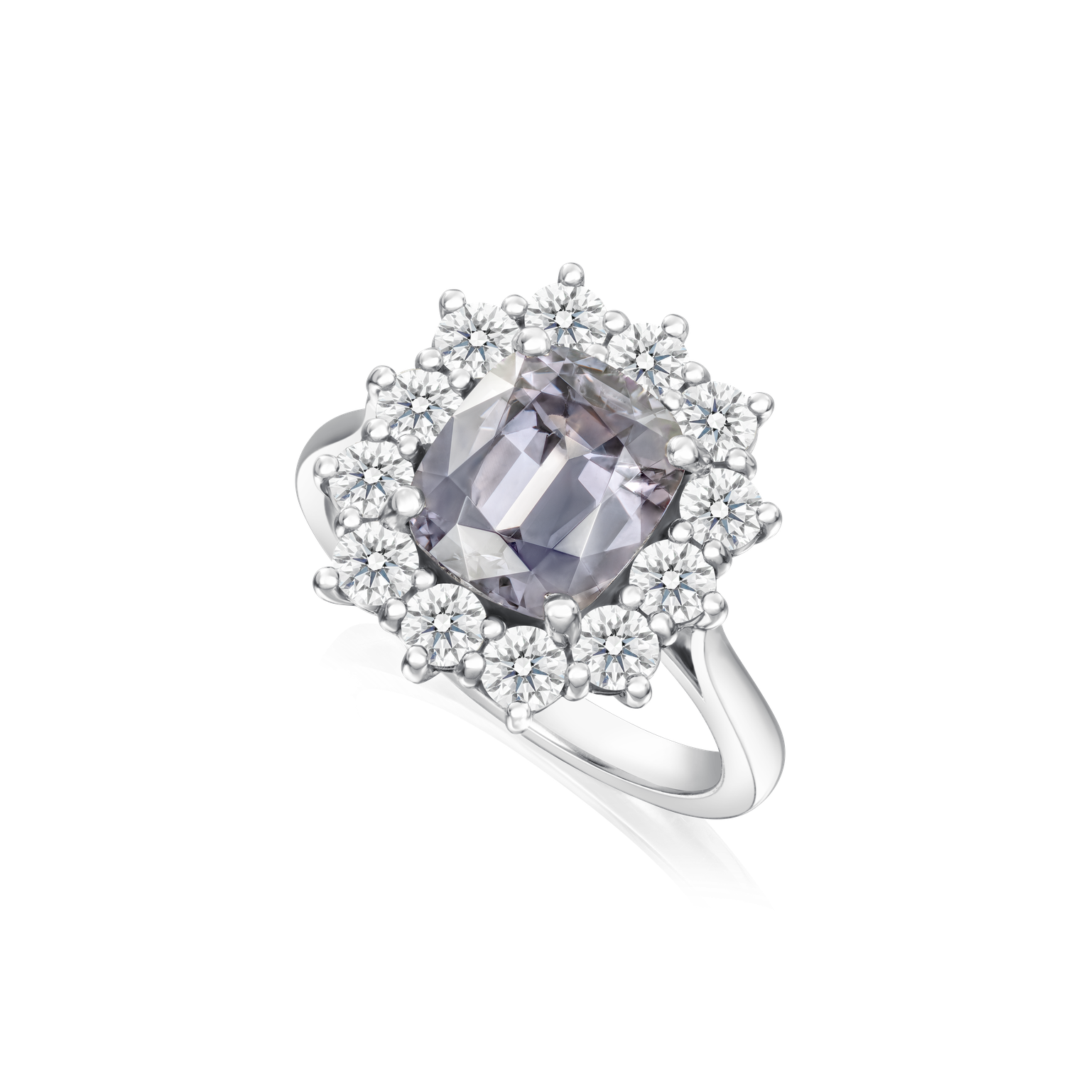 Grey Spinel and Diamond Cluster Ring