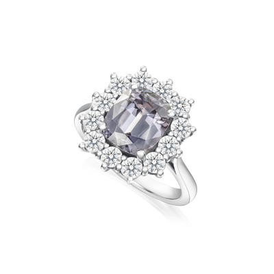 Grey Spinel and Diamond Cluster Ring