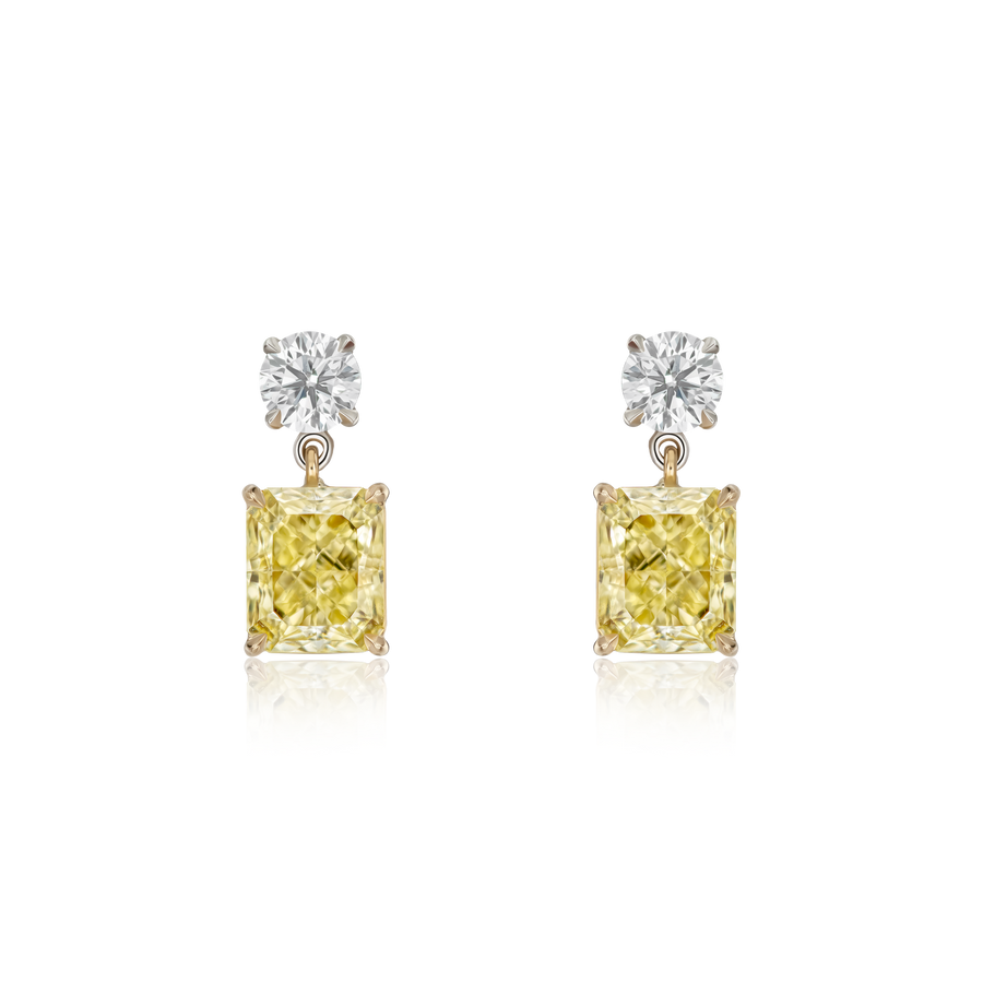 2.20cts Radiant Cut Yellow Diamond Drop Earrings