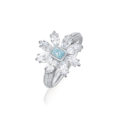 Blue and White Diamond Flower Cluster Ring