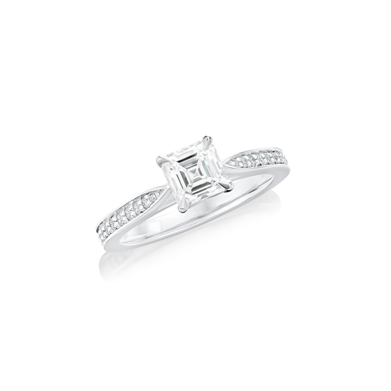 1.01cts Asscher Cut Diamond Solitaire Ring with Diamond-Set Shoulders