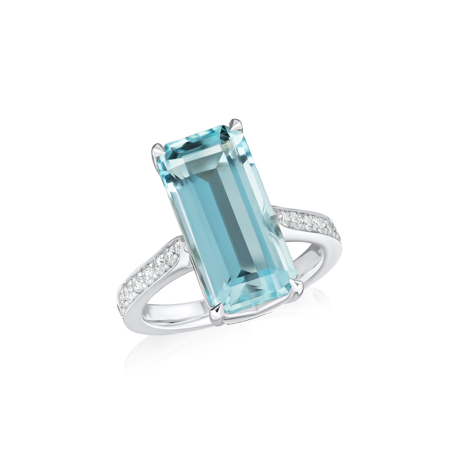 Platinum Octagon Aquamarine Ring with Diamond-Set Shoulders
