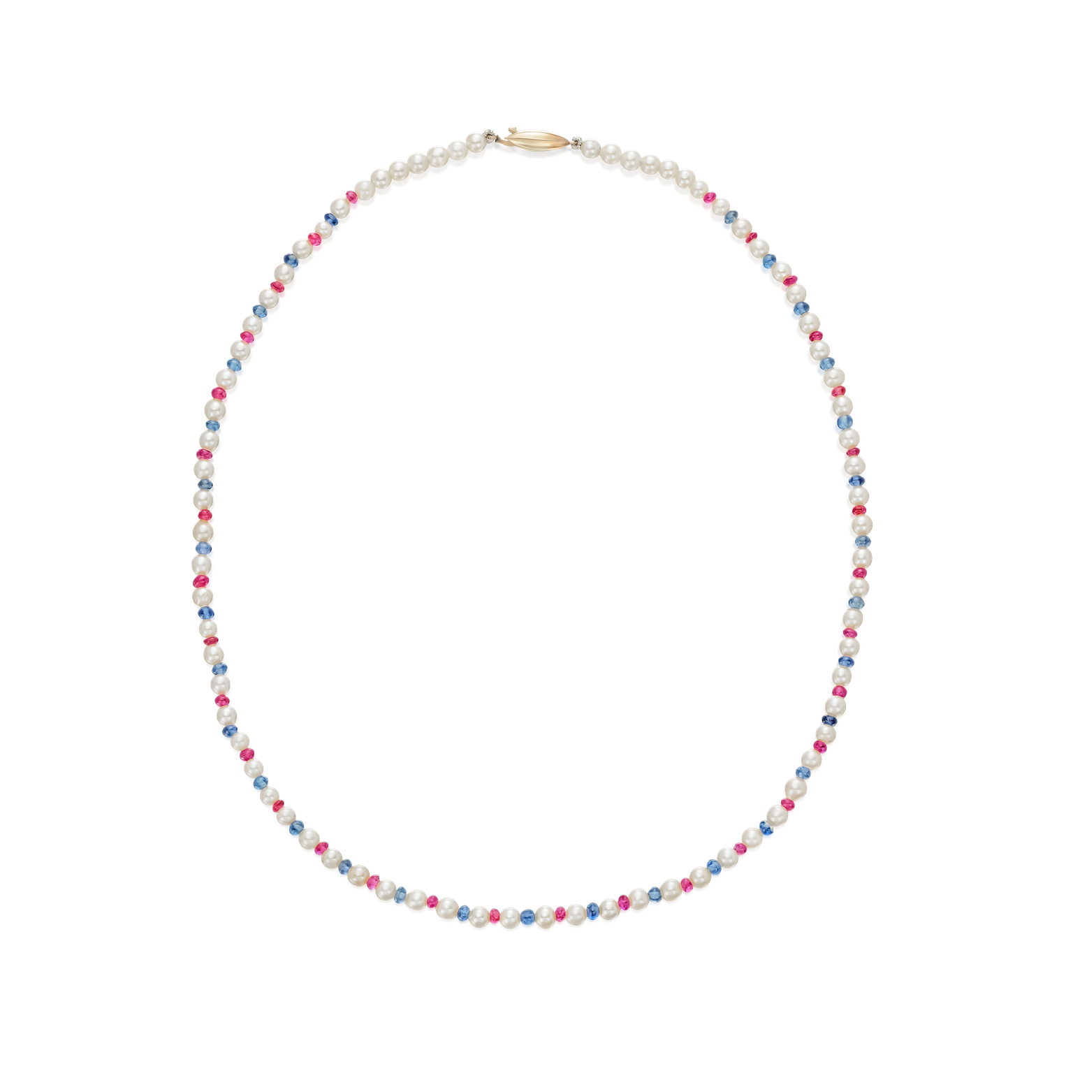 Single Row Cultured Pearl, Sapphire and Ruby Necklace