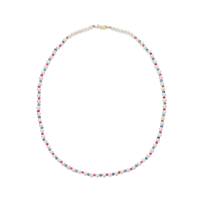 Single Row Cultured Pearl, Sapphire and Ruby Necklace